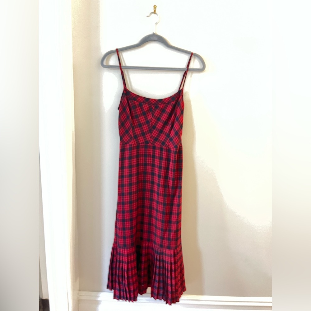 Urban Outfitters Waldorf Red & Black Plaid Pleated Flannel Slip Midi Dress - Picture 2 of 7
